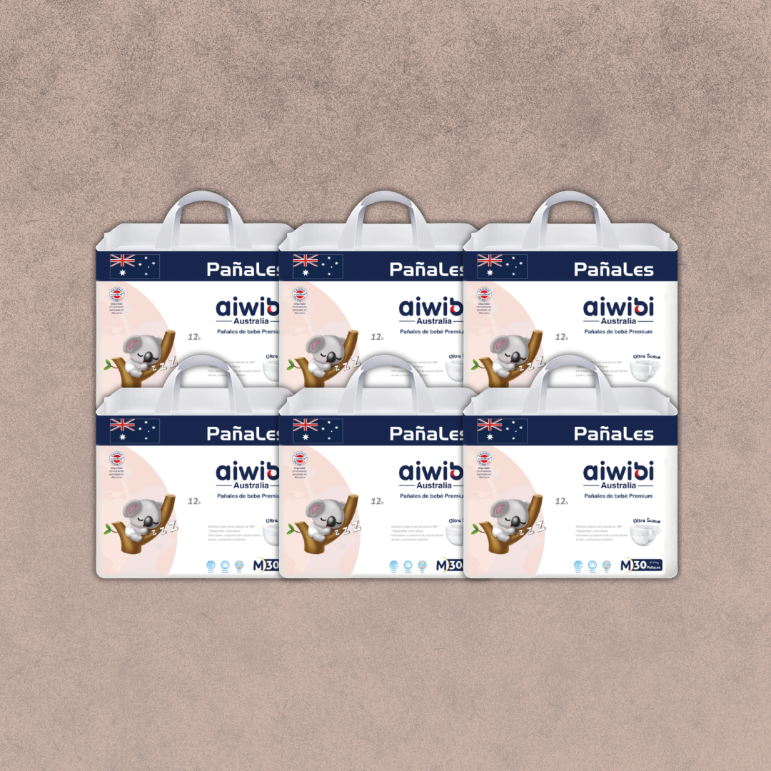 6 Paquetes de Pañales Aiwibi para Bebés Premium Talla M 180 unidades