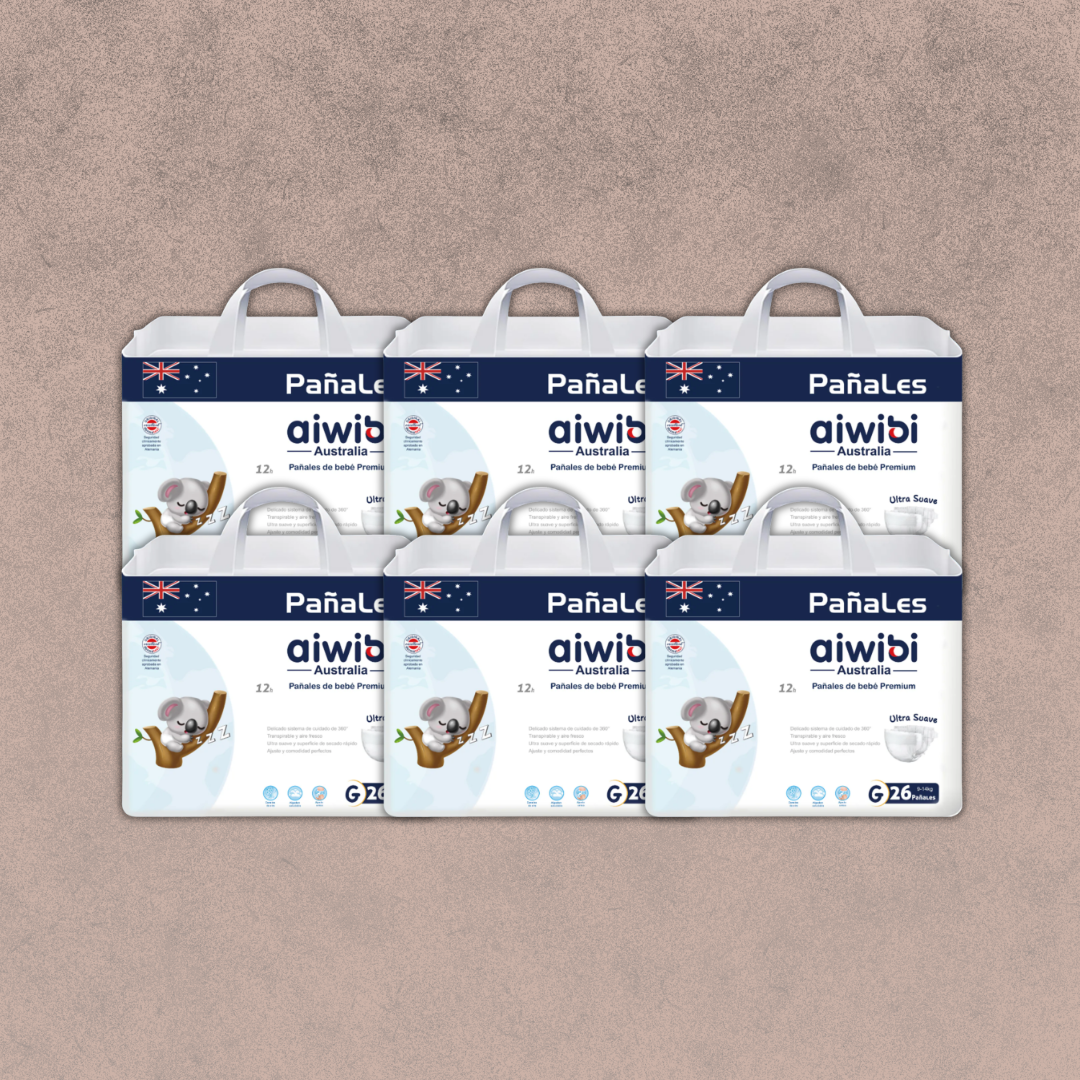 6 Paquetes de Pañales Aiwibi para Bebés Premium Talla G 156 unidades