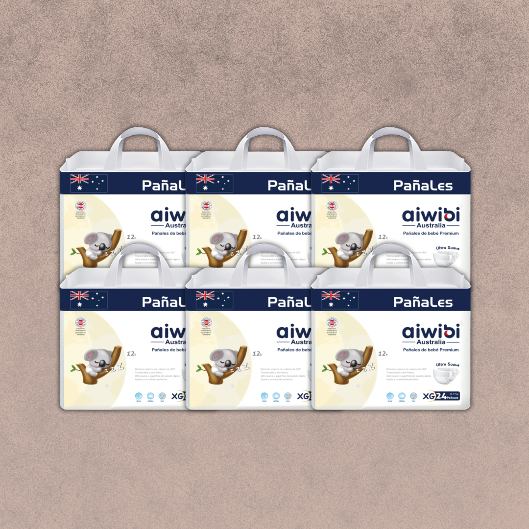 6 Paquetes de Pañales Aiwibi para Bebés Premium Talla XG 144 unidades