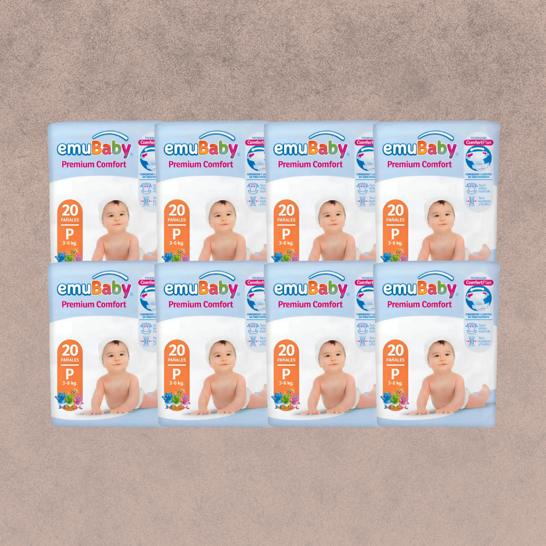 8 Paquetes de Pañales Emubaby premium comfort Talla P / 160 un