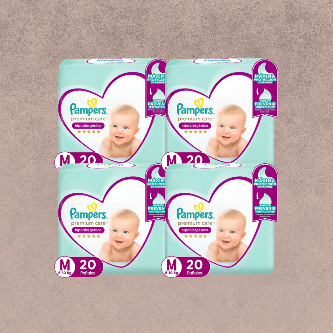 4 Paquetes de Pañales Pampers premium care Talla M 80 unidades