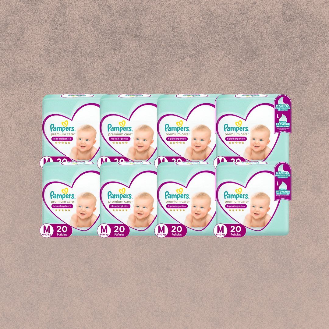8 Paquetes de Pañales Pampers premium care Talla M 160 unidades