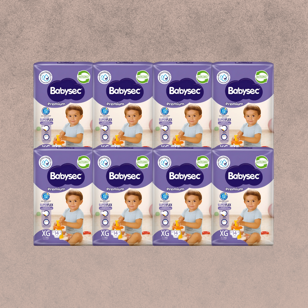 8 Paquetes de Pañales Babysec premium Talla XG 112 unidades