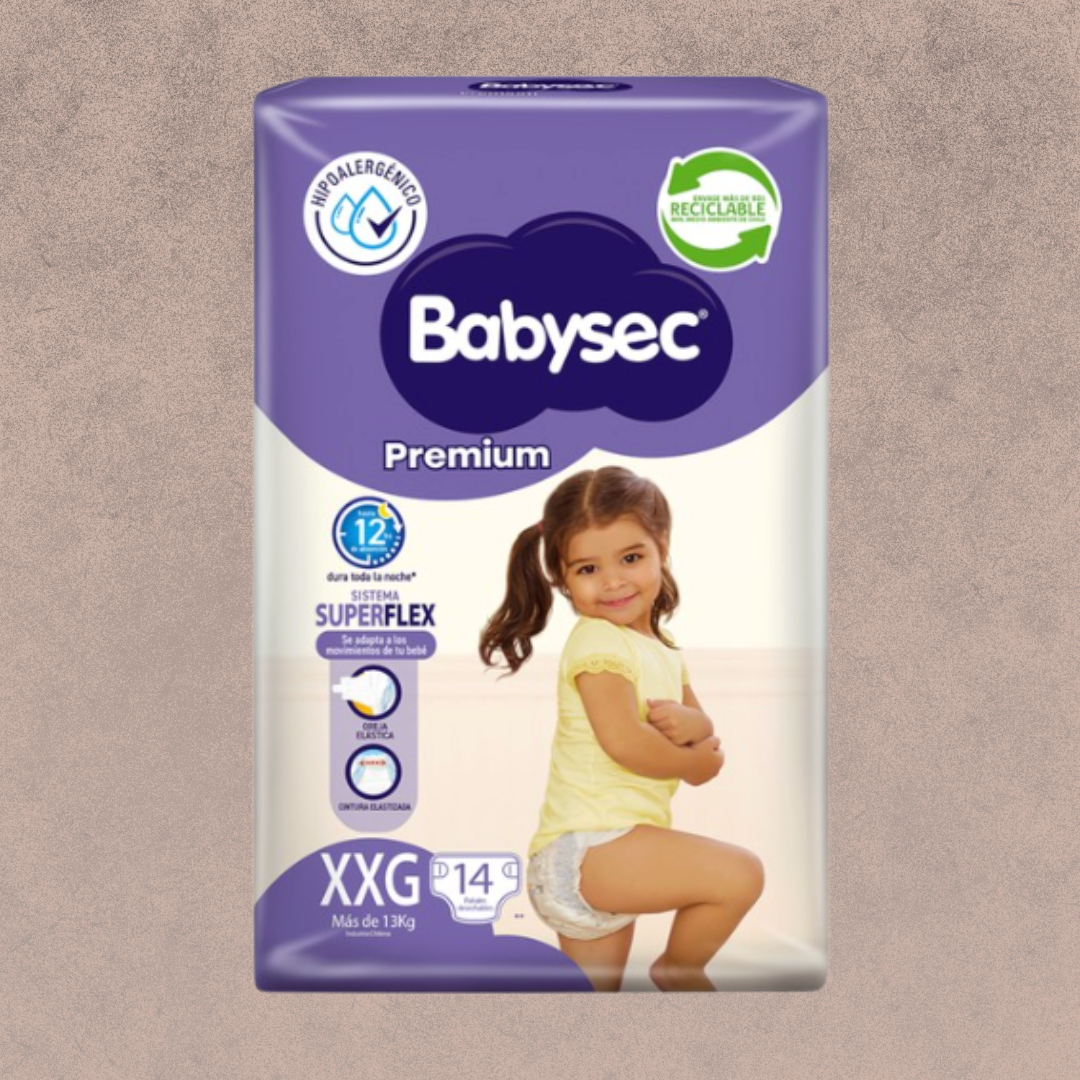 Pañal para Bebés Babysec Premium Talla XXG 14 unidades