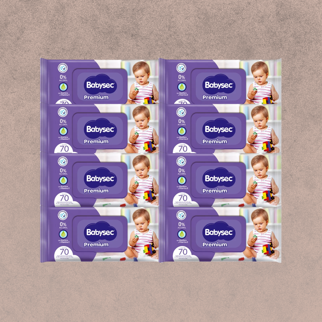 Caja 12 paquetes de Toallitas Húmeda Babysec Premium 0% Alcohol 70 unidades
