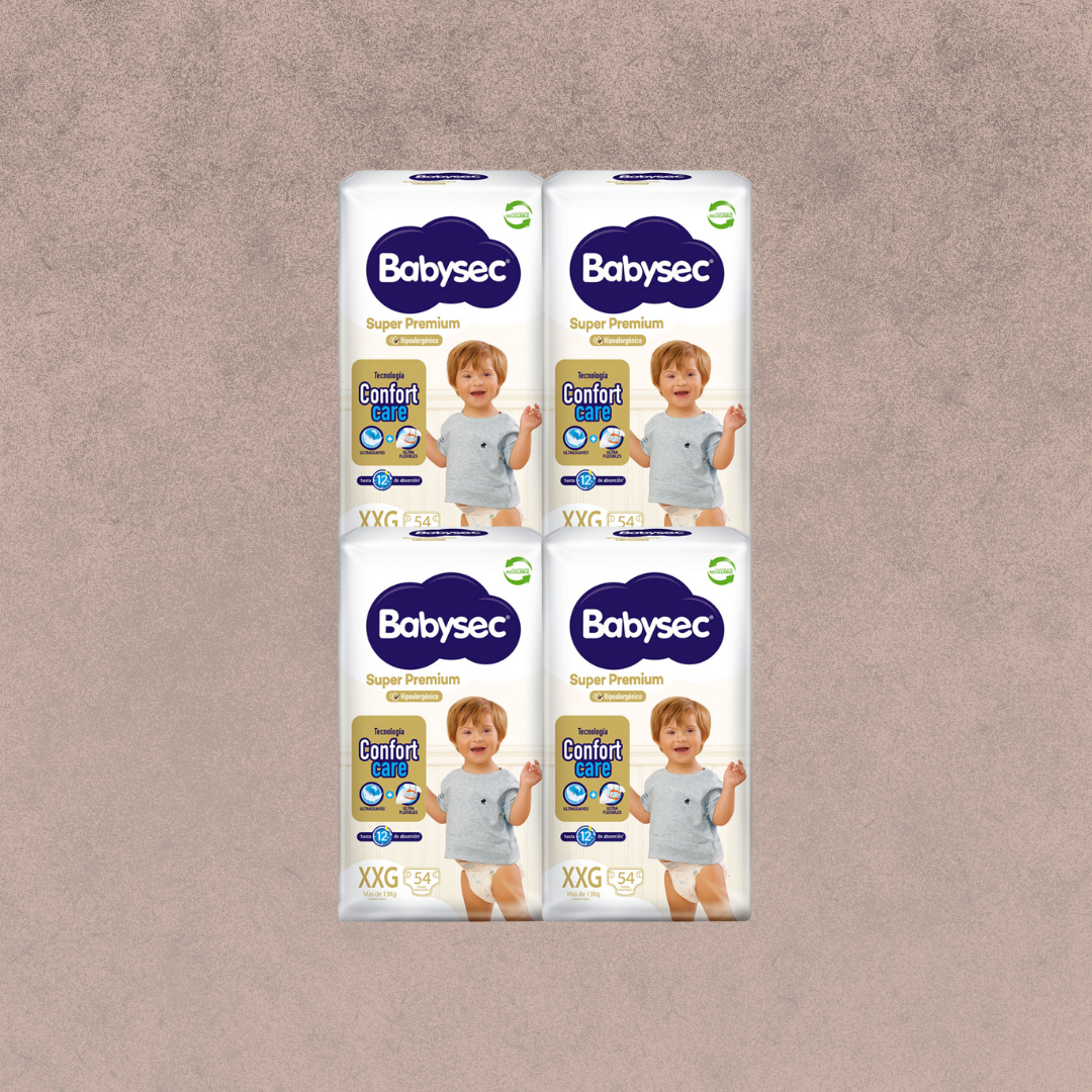 4 Paquetes de Pañales Babysec Super premium Talla XXG. 56 unidades