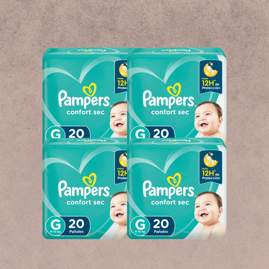 4 Paquetes de Pañales Pampers Confort sec Talla G /80 unidades