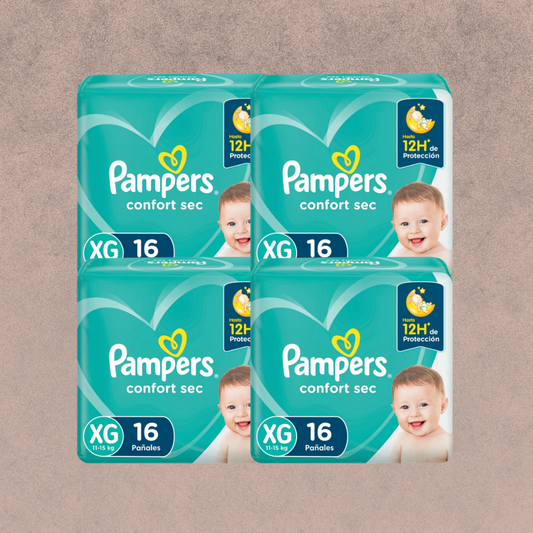 4 Paquetes de Pañales Pampers Confort sec Talla XG /64 unidades