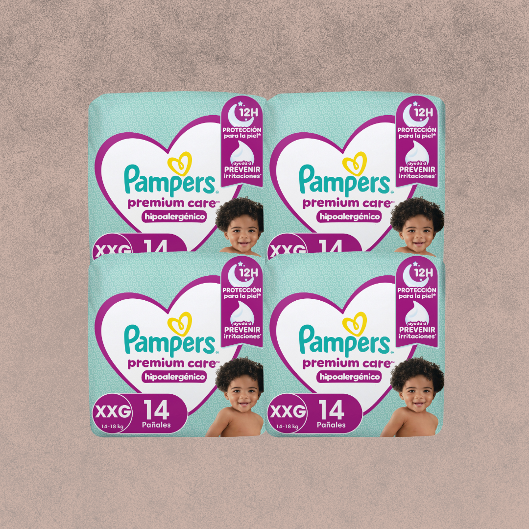 4 Paquetes de Pañales Pampers premium care Talla XXG 56 unidades