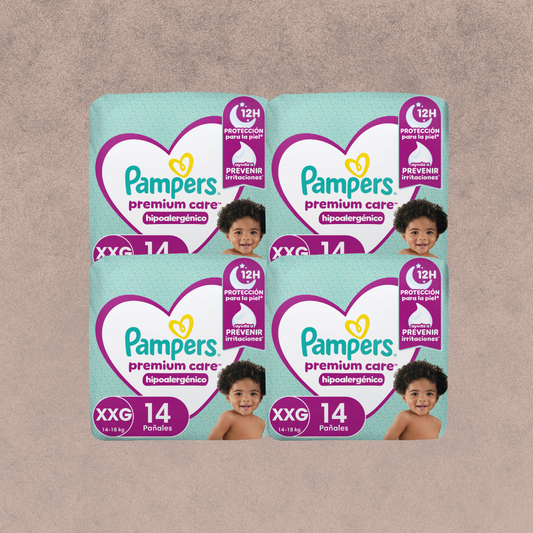 4 Paquetes de Pañales Pampers premium care Talla XXG 56 unidades