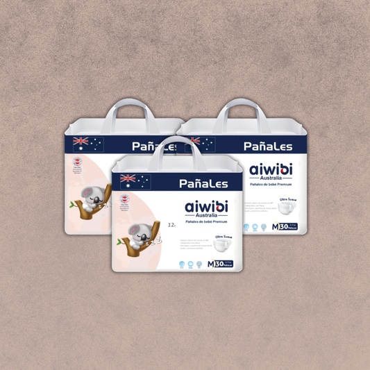 3 paquetes de Pañales Aiwibi premium Talla M /90 unidades