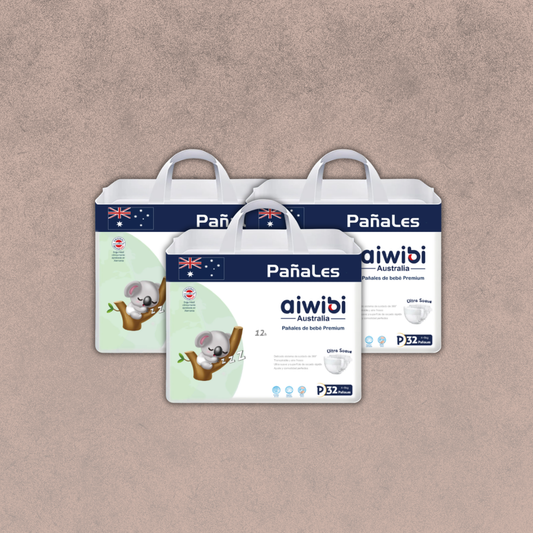 3 paquetes de Pañales Aiwibi premium Talla P / 96 unidades