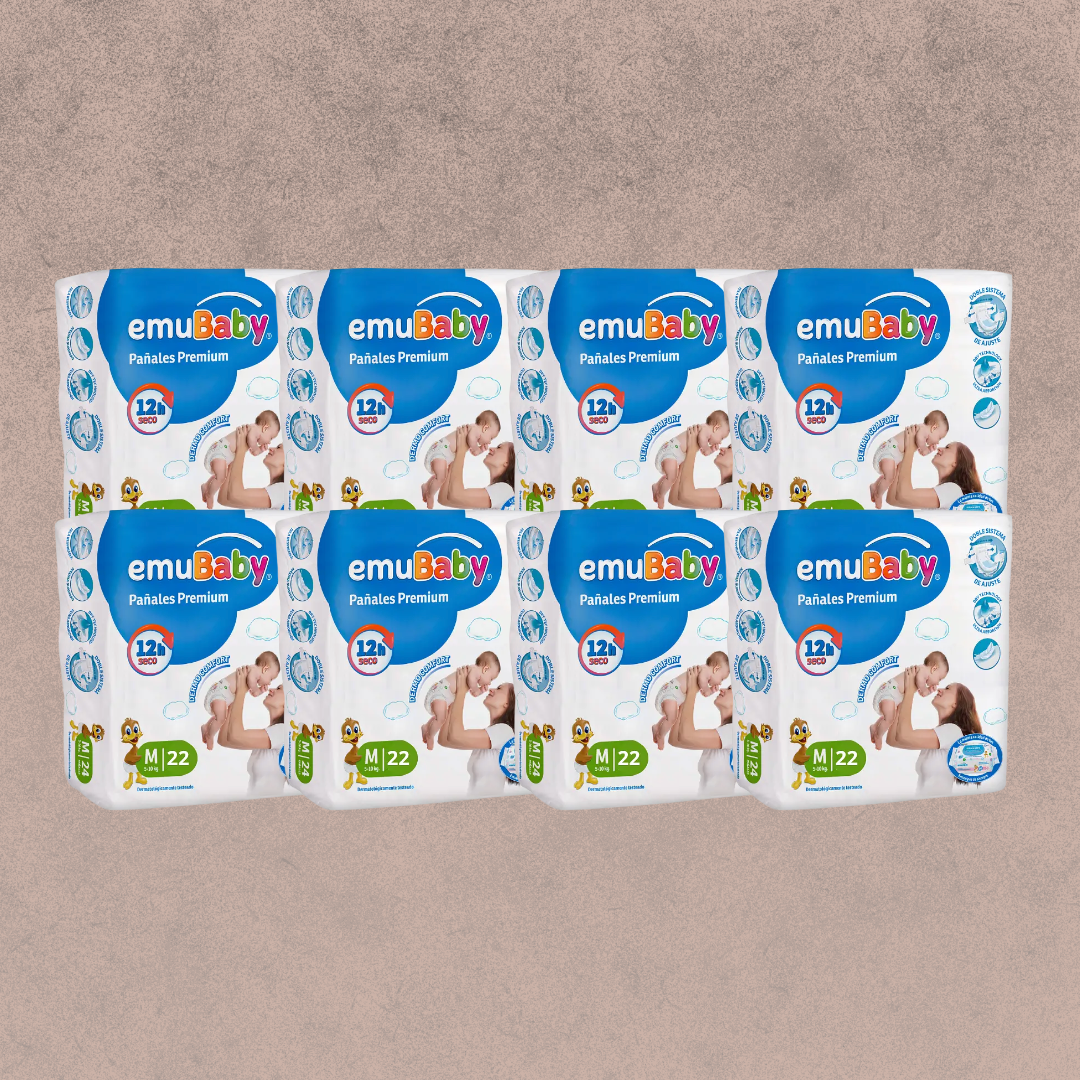 8 Paquetes de Pañales Emubaby super premium Talla M / 176 un