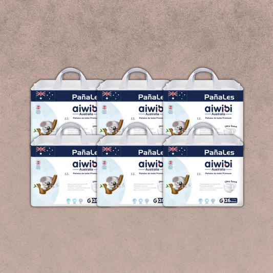 6 Paquetes de Pañales Aiwibi para Bebés Premium Talla G 156 unidades