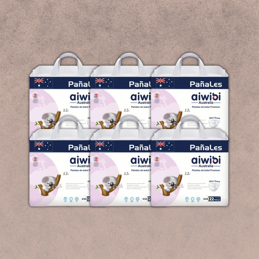 6 Paquetes de Pañales Aiwibi para Bebés Premium Talla XXG 132 unidades