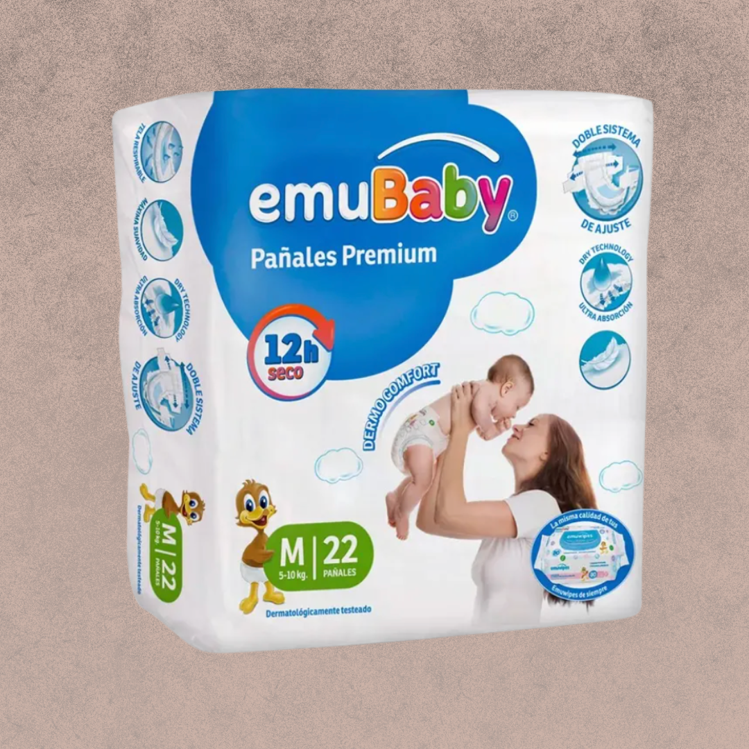 Pañal para bebe Emubaby super premium talla M /22 un