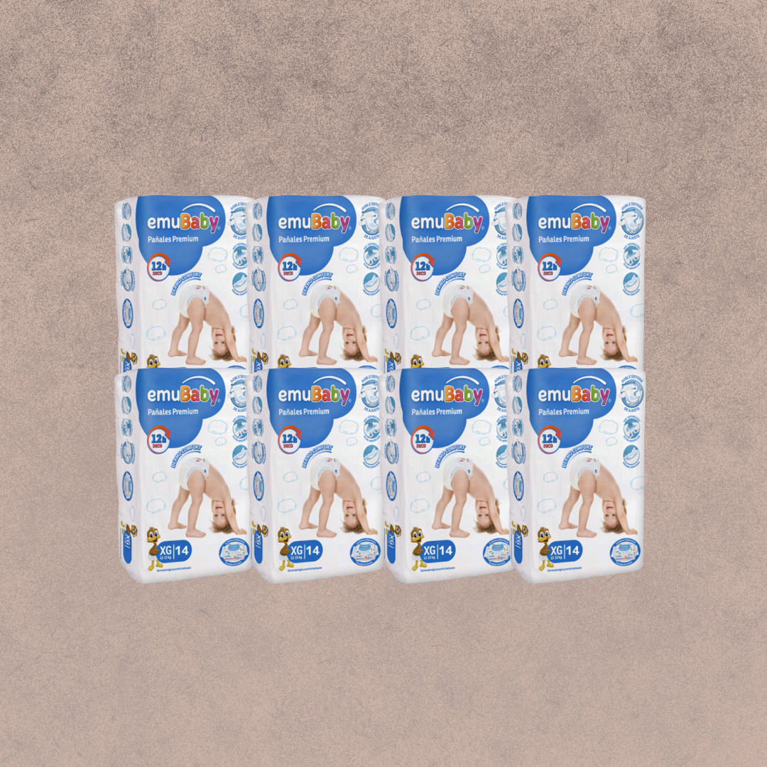 8 Paquetes de Pañales Emubaby super premium Talla XG / 112 un