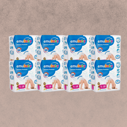 8 Paquetes de Pañales Emubaby premium Talla G / 144 un