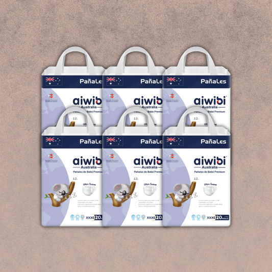 6 Paquetes de Pañales Aiwibi para Bebés Premium Talla XXXG / 120 unidades