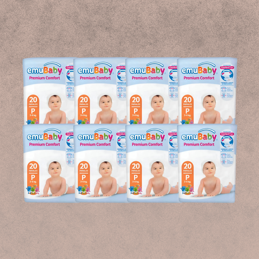 8 Paquetes de Pañales Emubaby premium comfort Talla P / 160 un