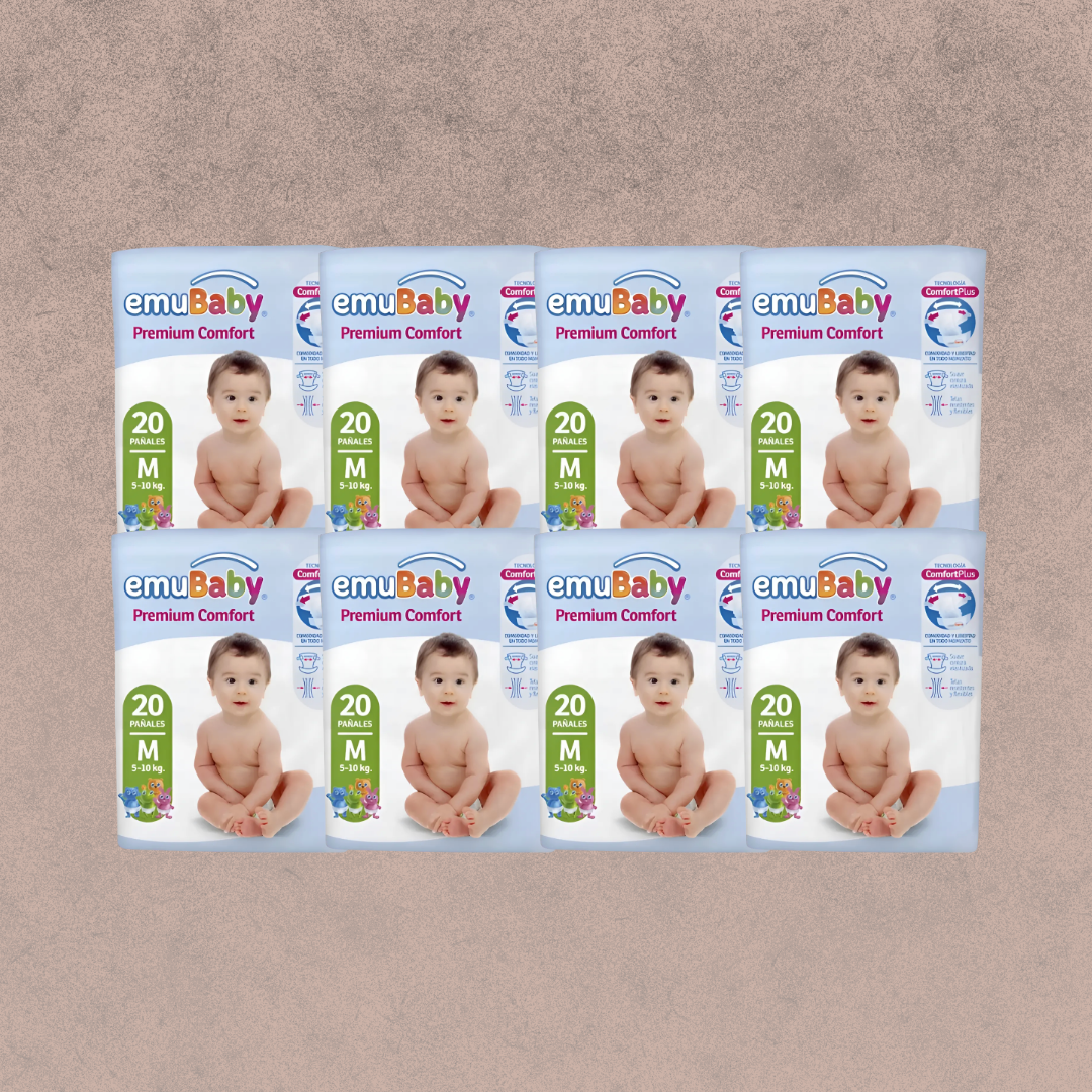 8 Paquetes de Pañales Emubaby premium comfort Talla M / 160 un