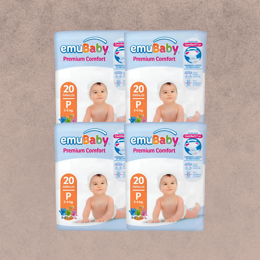 4 Paquetes de Pañales Emubaby premium comfort Talla P / 80 un