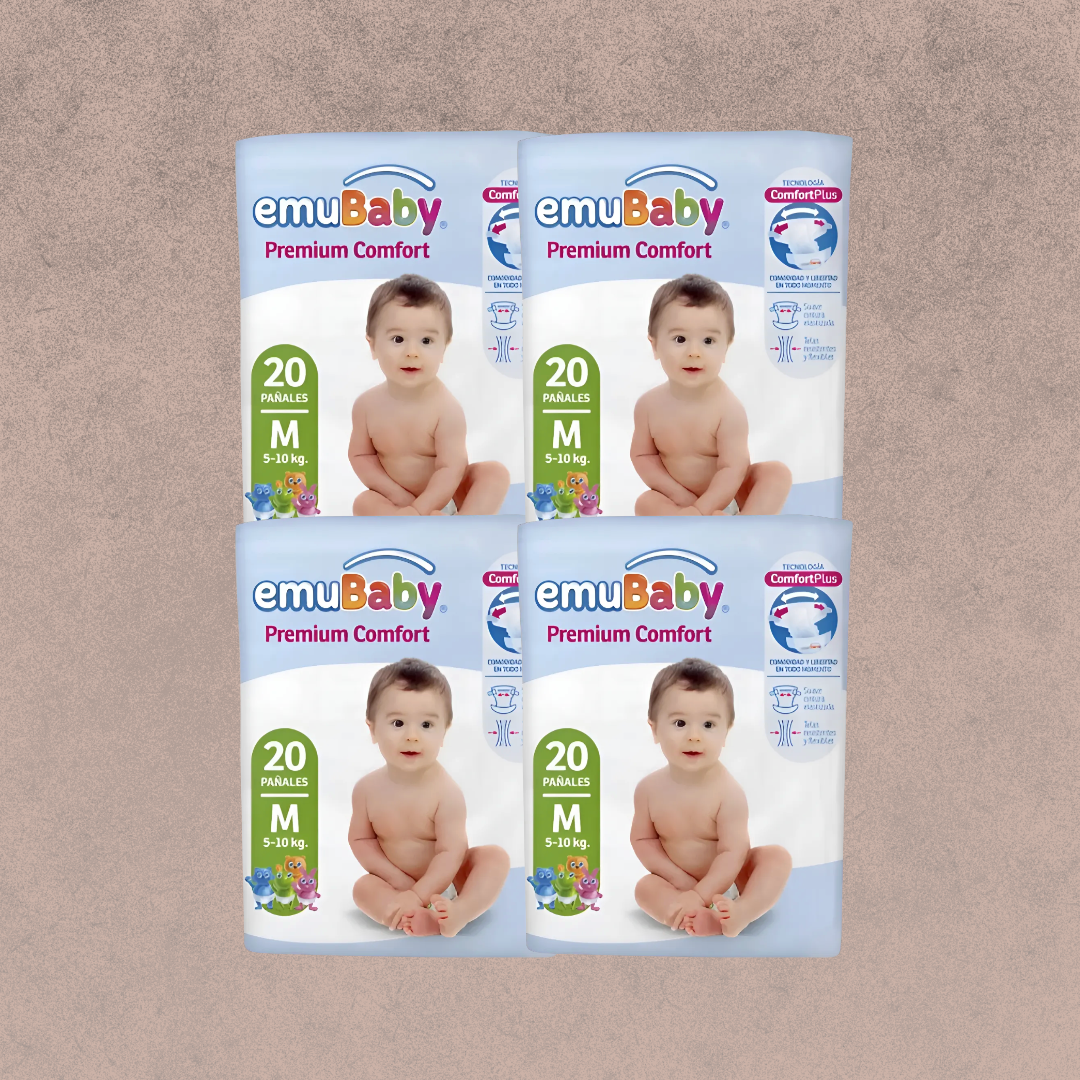4 Paquetes de Pañales Emubaby premium comfort Talla M / 80 un