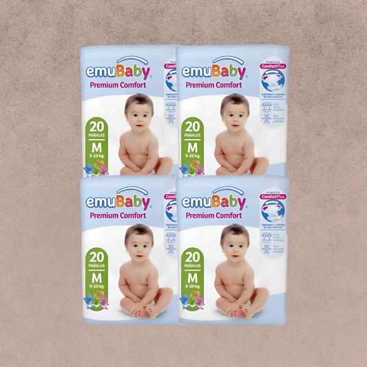 4 Paquetes de Pañales Emubaby premium comfort Talla M / 80 un