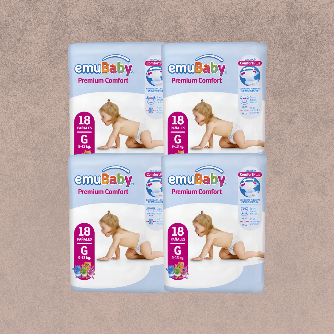 4 Paquetes de Pañales Emubaby premium comfort Talla G / 72 un