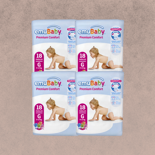 4 Paquetes de Pañales Emubaby premium comfort Talla G / 72 un