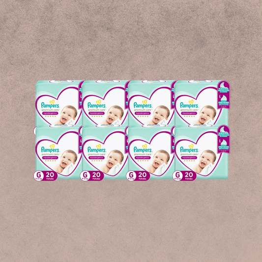 8 Paquetes de Pañales Pampers premium care Talla G 160 unidades