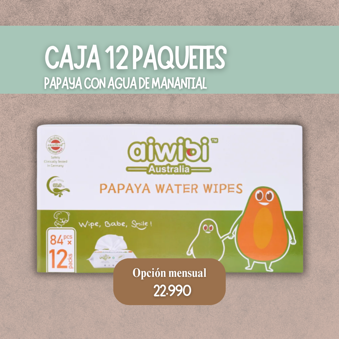 Caja de 12 Paquetes de Toallitas húmedas de Papaya con Agua de Manantial