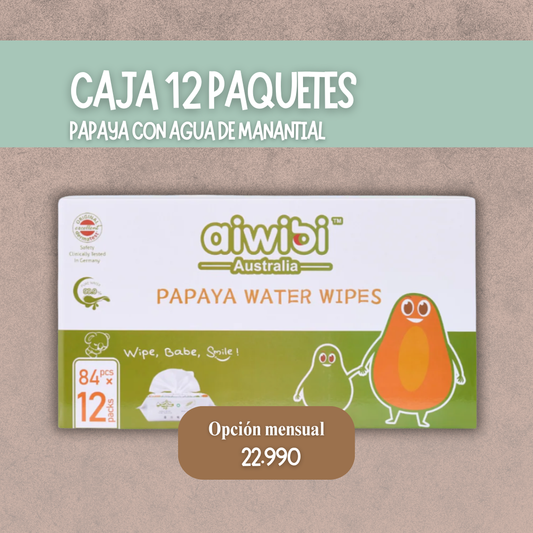 Caja de 12 Paquetes de Toallitas húmedas de Papaya con Agua de Manantial