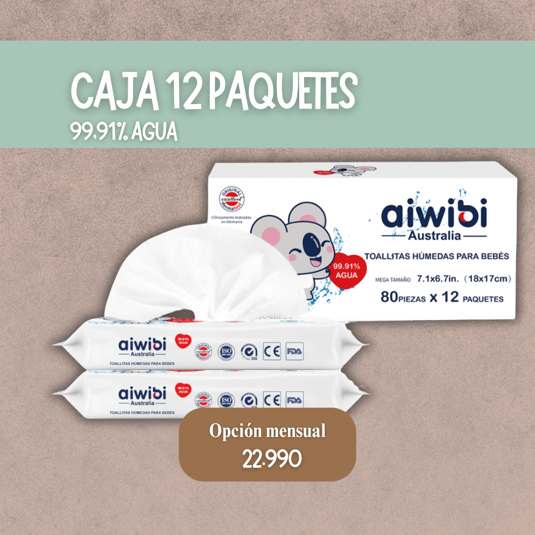 Caja de 12 Paquetes de Toallitas húmedas para bebés 99,91% de agua