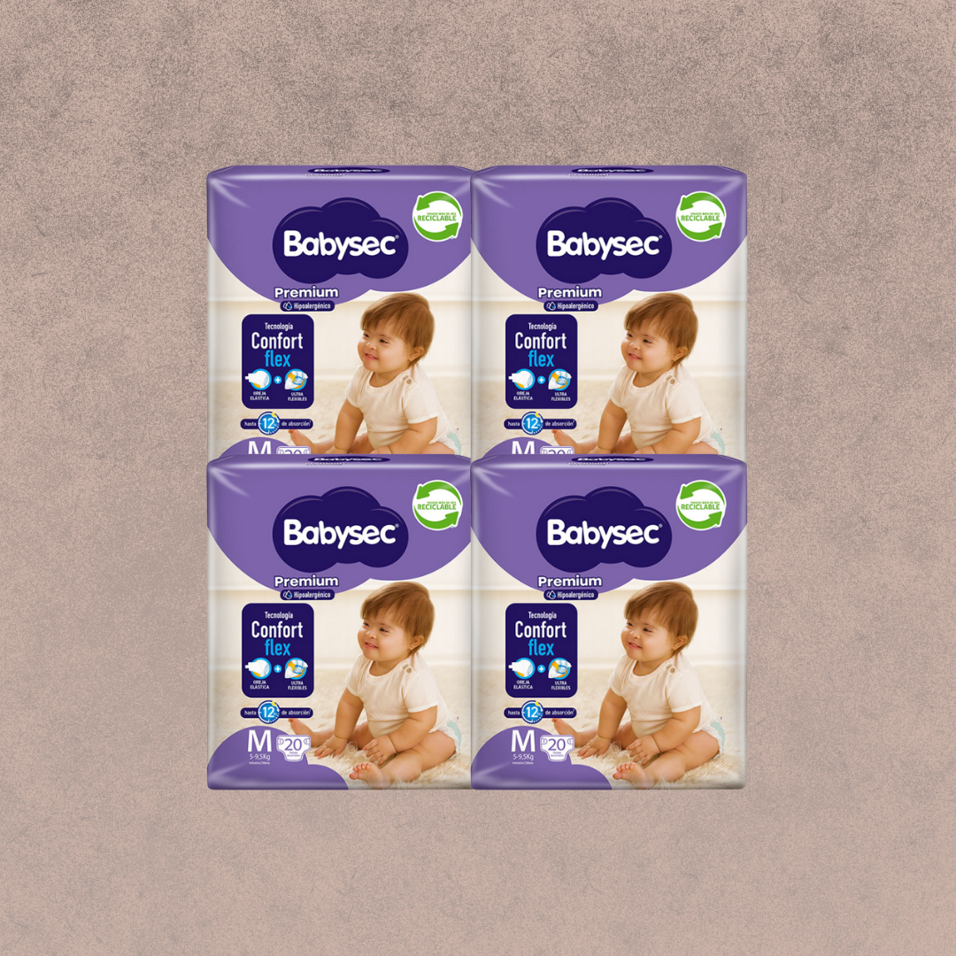 4 Paquetes de Pañales Babysec premium Talla M 80 unidades