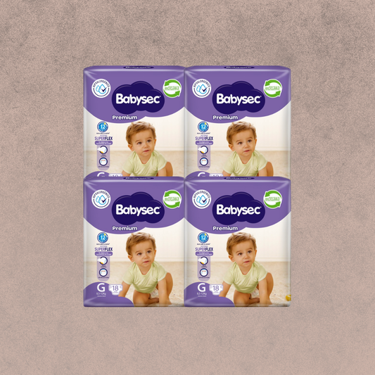 4 Paquetes de Pañales Babysec premium Talla G 72 unidades