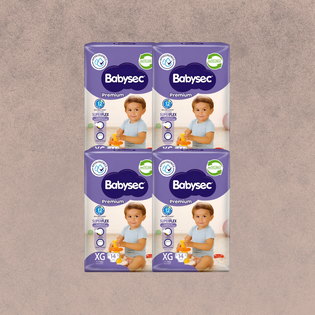 4 Paquetes de Pañales Babysec premium Talla XG 56 unidades