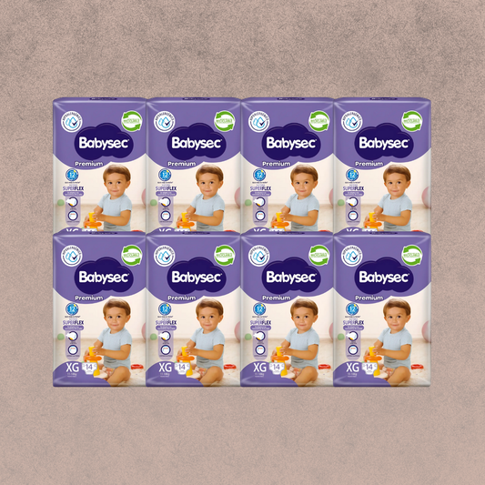 8 Paquetes de Pañales Babysec premium Talla XG 112 unidades