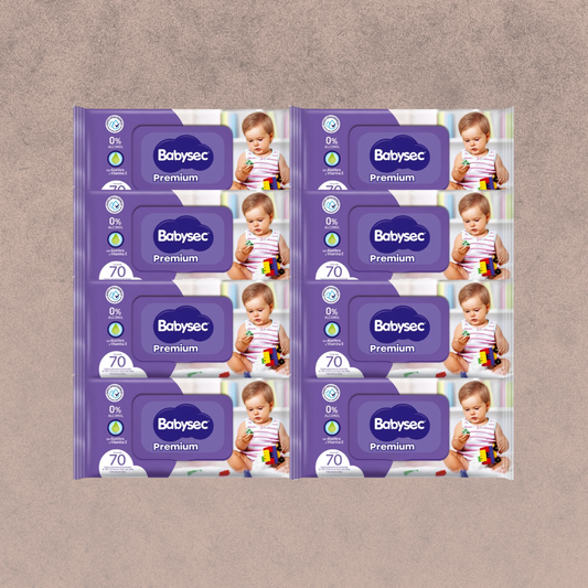Caja 12 paquetes de Toallitas Húmeda Babysec Premium 0% Alcohol 70 unidades