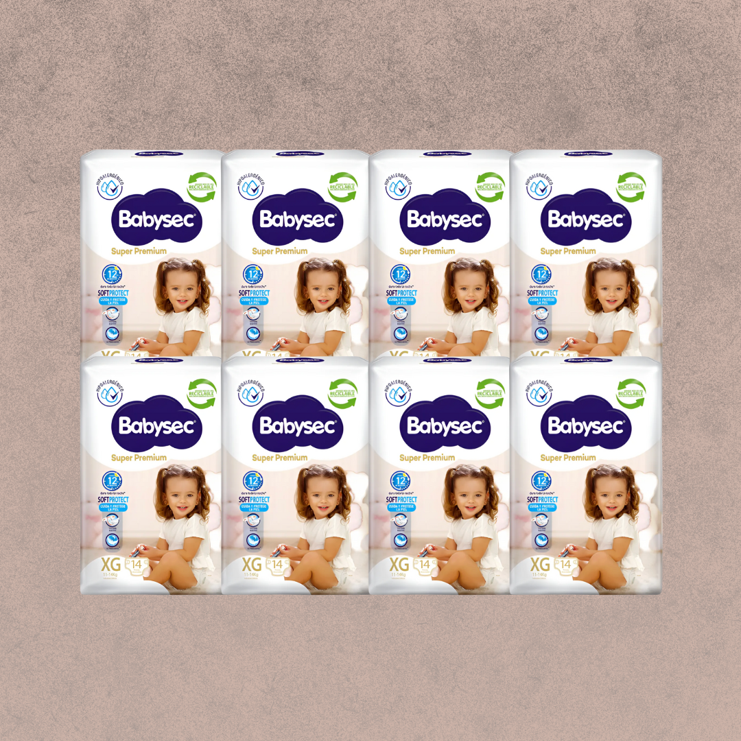 8 Paquetes de Pañales Babysec Super premium Talla XG 112 unidades