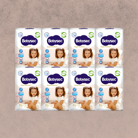8 Paquetes de Pañales Babysec Super premium Talla XG 112 unidades
