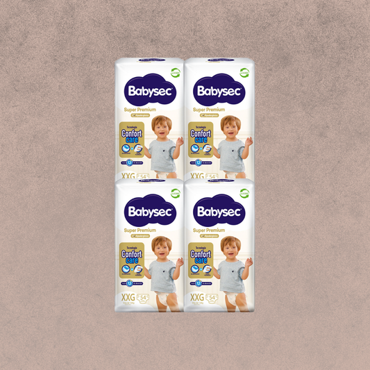 4 Paquetes de Pañales Babysec Super premium Talla XXG. 56 unidades